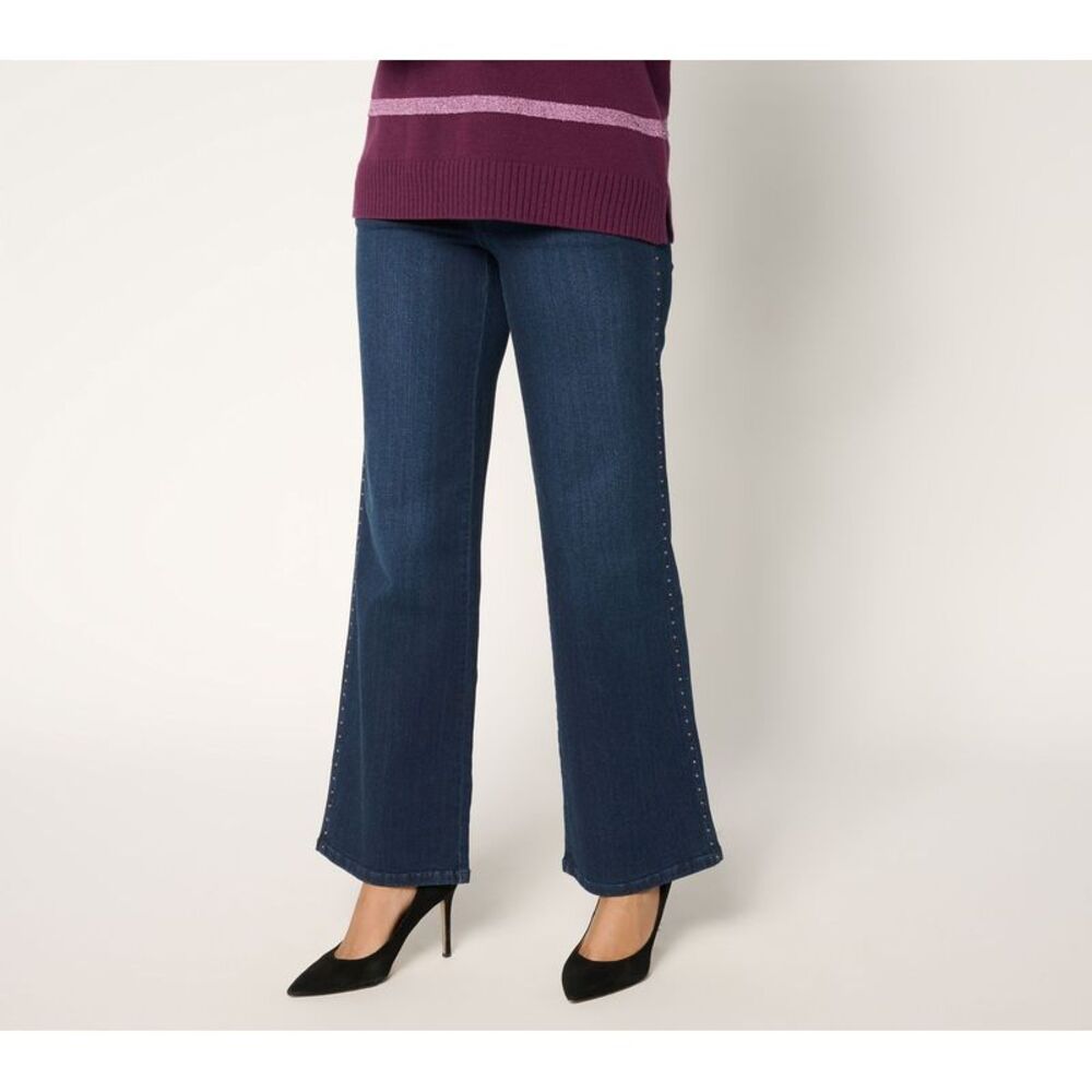 Truth + Style Women's Petite Pants 16P Primabelle Denim Studded Wide Blue